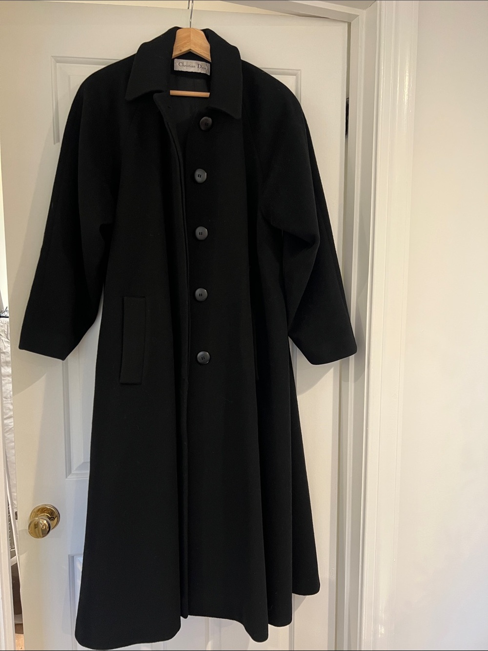 Vintage Christian Dior Black Single-Breasted Wool Trench Coat